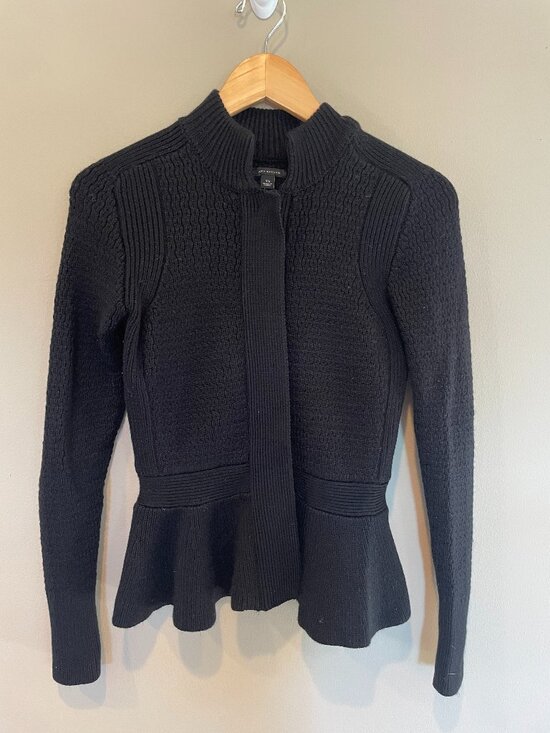 Ann Taylor Sweaters - Ann Taylor Merino Blend Peplum Sweater Black Zip Mock Neck XS